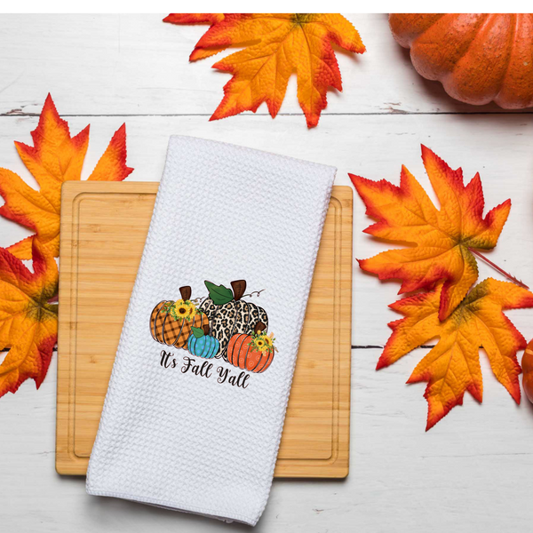 It's Fall Y'all Pumpkin Fall Waffle Weave Dish Towels, Dishtowels