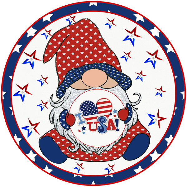 USA Patriotic Gnome Sign,  Summer Sign, Wreath Center, Wreath Attachment