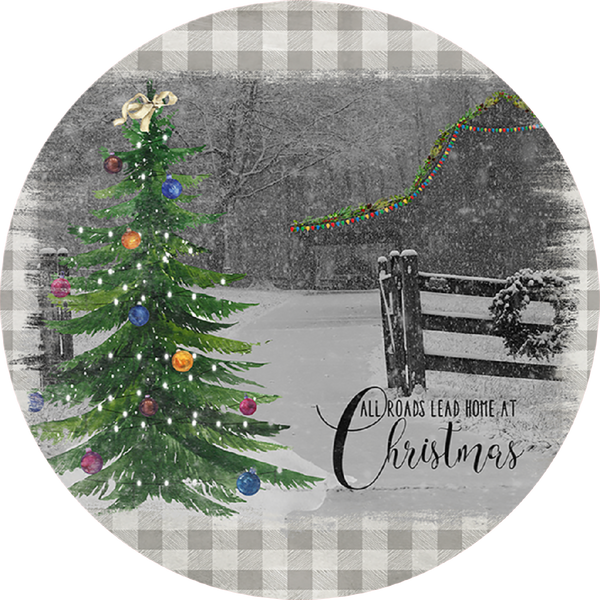 All Roads Lead Home At Christmas, Christmas Sign,Holiday Sign, Wreath Center, Wreath Attachment