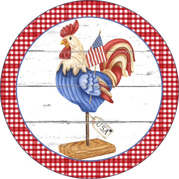 Rooster Patriot Sign, Rooster, American Flag, Wreath Center, Wreath Attachment