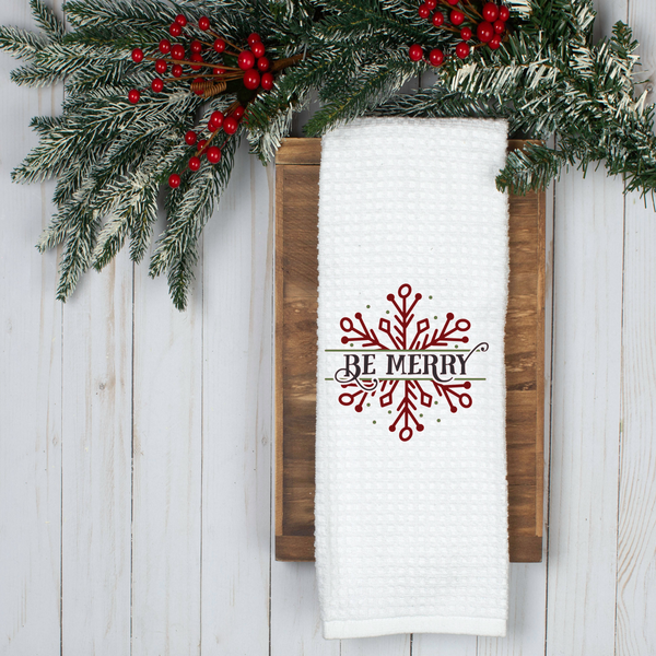 Be Merry Snowflake Design, Holiday Tea Towel, Christmas Kitchen Décor, Christmas Party Décor, Hostess Holiday Gift