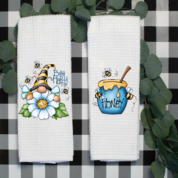 Bee Happy Tea Towel Set, Bumble Bee, Honey Pot, Summer Tea Towel