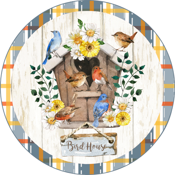 Birdhouse Design, Summer Birds, Spring-Summer Décor,  Wreath Attachment, Wreath Sign, Wreath Center