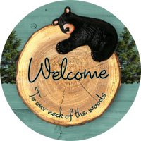 Black Bear Welcome sign, Wreath Center,  Metal Sign
