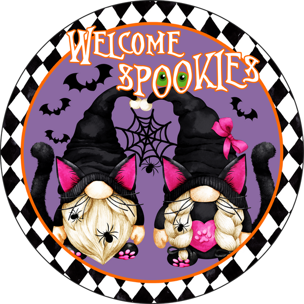 Welcome Spookies Sign, Halloween Sign, Gnome Sign,Wreath Sign, Wreath Center, Wreath Attachment