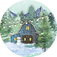 Blue Snowy Barn,  Holiday Sign, Wreath Center, Wreath Attachment