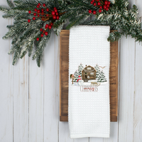 Cabin Christmas,  Holiday Tea Towel, Christmas Kitchen Décor, Christmas Party Décor, Hostess Holiday Gift