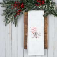 Cardinal Tree Design, Holiday Tea Towel, Christmas Kitchen Décor, Christmas Party Décor, Hostess Holiday Gift