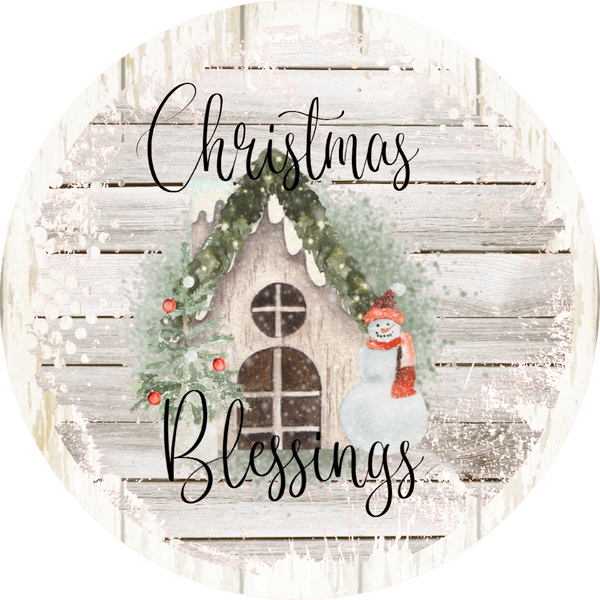 Christmas Blessings Cottage,  Christmas Sign, Holiday Sign, Wreath Center, Wreath Attachment