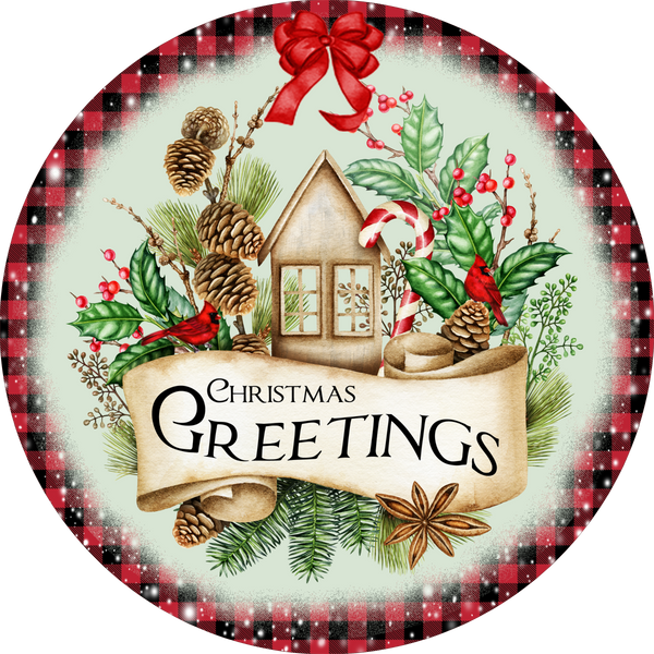 Christmas Greetings, Holiday Sign, Wreath Center, Wreath Attachment