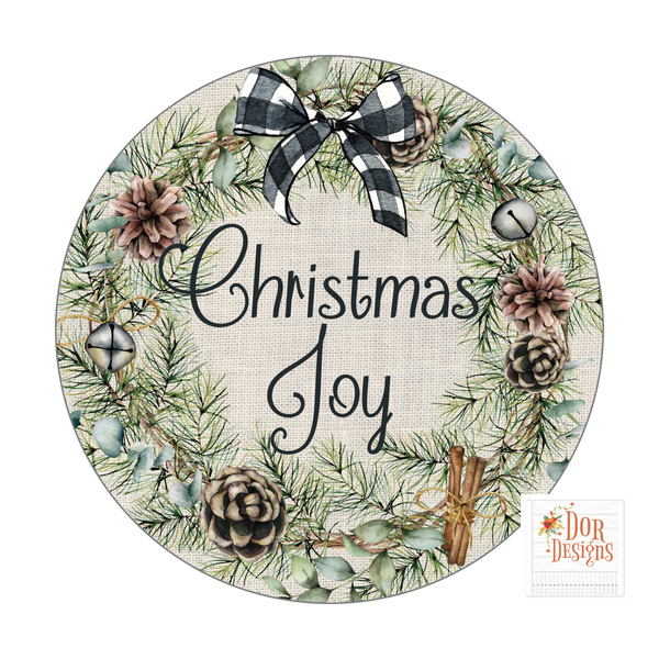 Christmas Joy, Black and White Ribbon,  Winter Wreath, Winter Sign