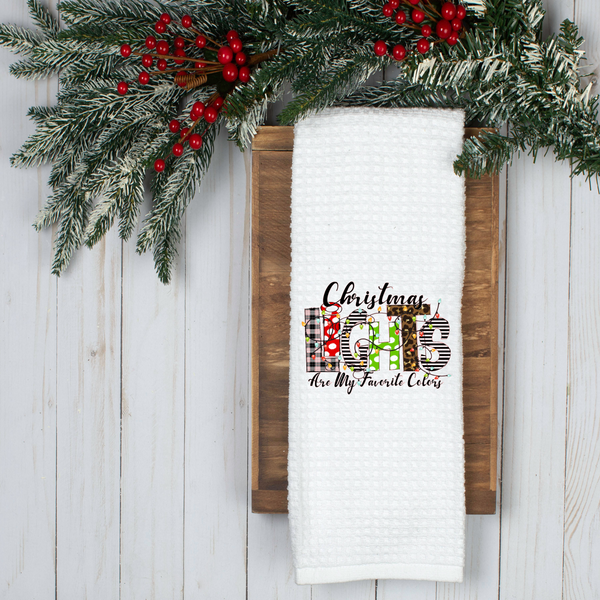 Christmas Lights, Holiday Tea Towel, Christmas Kitchen Décor, Christmas Party Décor, Hostess Holiday Gift