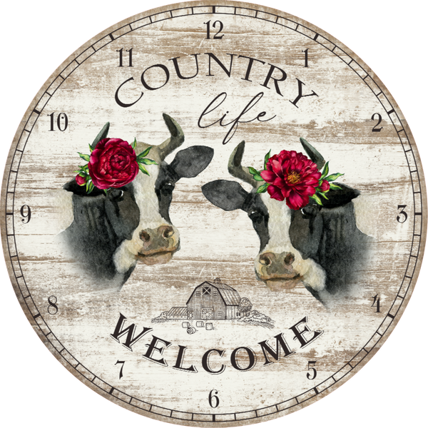 County Life Sign, Welcome Sign, Cows, Farmhouse Design, Wreath Sign, Wreath Center, Wreath Attachment