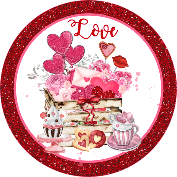 Valentine Sign, Love Sign, Candy, Red and Pink Sign,  Wreath Attachment