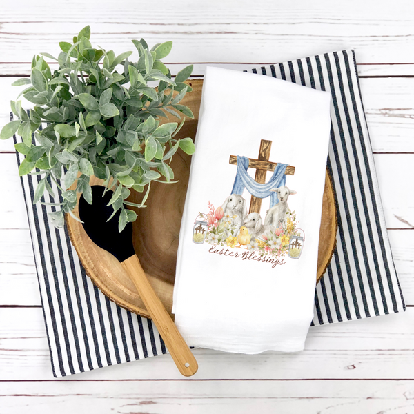 Easter Blessing Tea Towel, Easter Décor,Easter Cross, Spring Florals, Easter -Spring Kitchen Décor, Spring Hostess Gift