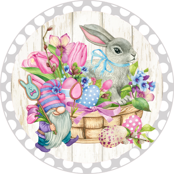 Easter Bunny and Gnome Sign, Easter Design,  Spring Design, Wreath Center, Wreath Attachment