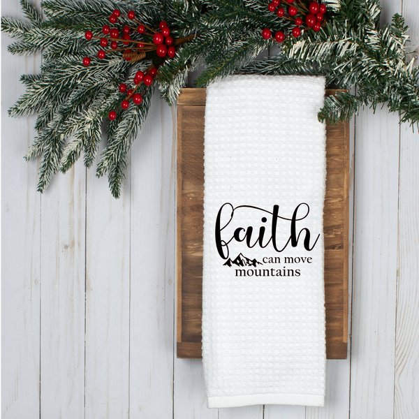 Faith Can Move Mountains Design, Tea Towel, Christmas Kitchen Décor, Christmas Party Décor, Hostess Holiday Gift