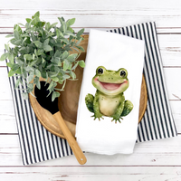 Frog Tea Towel,  Whimsical Tea Towel,  Spring Summer Tea Towel, Spring Summer Kitchen Décor, Hostess Gift