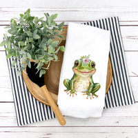 Mrs. Frog Tea Towel,  Whimsical Tea Towel,  Spring Summer Tea Towel, Spring Summer Kitchen Décor, Hostess Gift