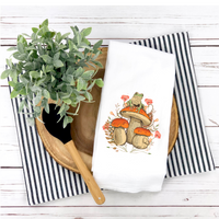 Frog and Mushroom Tea Towel,  Whimsical Tea Towel,  Spring Summer Tea Towel, Spring Summer Kitchen Décor, Hostess Gift