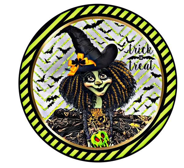 Trick or Treat Sign, Green Witch Sign, Wreath Sign, Wreath Center, Wreath Attachment