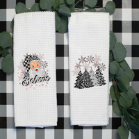 Santa and Holiday Tree Design  Holiday Tea Towel, Christmas Kitchen Décor, Christmas Party Décor