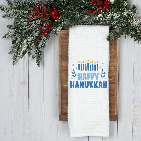 Happy Hanukkah, Holiday Tea Towel, Holiday Kitchen Décor, Holiday Party Décor, Hostess Holiday Gift