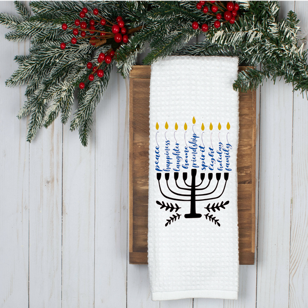 Hanukkah Design, Holiday Tea Towel, Holiday Kitchen Décor, Holiday Party Décor, Hostess Holiday Gift