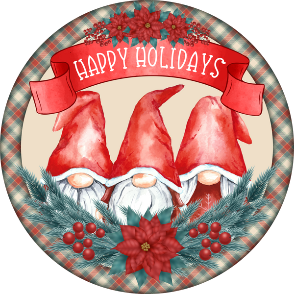 Happy Holidays Sign, Holiday Gnomes, Holiday Sign Christmas Sign, Wreath Sign, Wreath Center