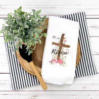 He Is Risen Tea Towel,  Easter Décor, Floral Easter Cross, Easter -Spring Kitchen Décor, Spring Hostess Gift