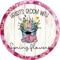 Hearts Bloom With Spring Flowers, Easter Design,  Spring Design, Wreath Center, Wreath Attachment