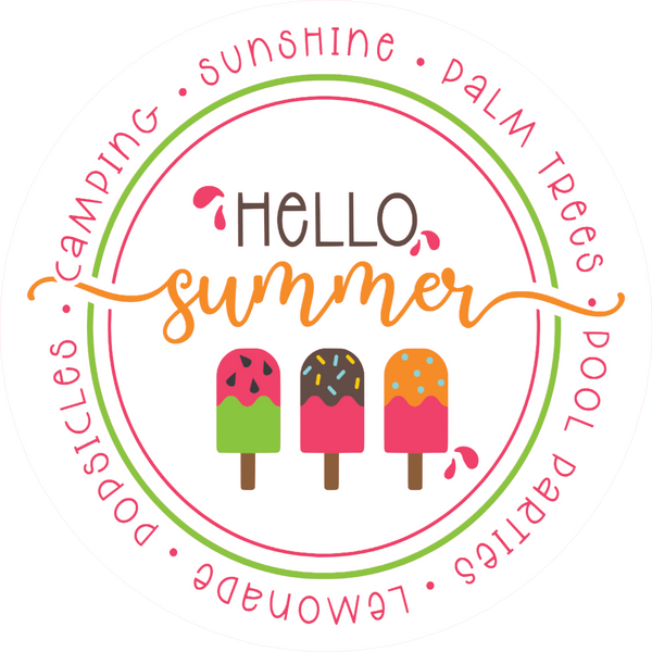 Hello Summer. Ice Cream, Sunshine,  Wreath Sign, Wreath Center, Wreath Attachment