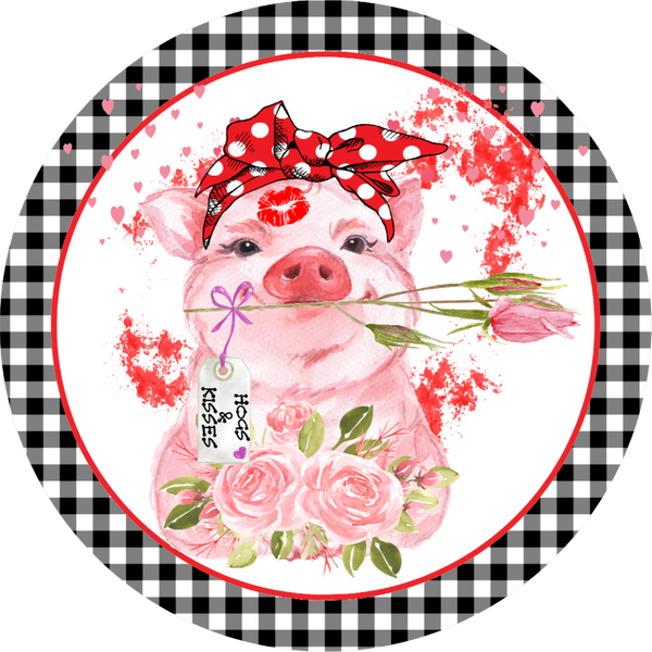 Hogs & Kisses,  Valentine Sign, Love Sign, Red and Pink Sign,  Wreath Attachment