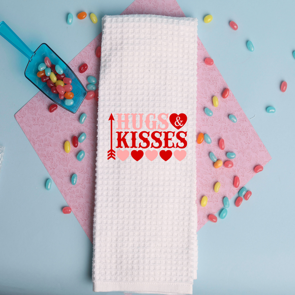 Hugs & Kisses Design, Valentine Tea Towel, Valentine Kitchen Décor, Valentine Party Décor, Hostess Valentine Gift