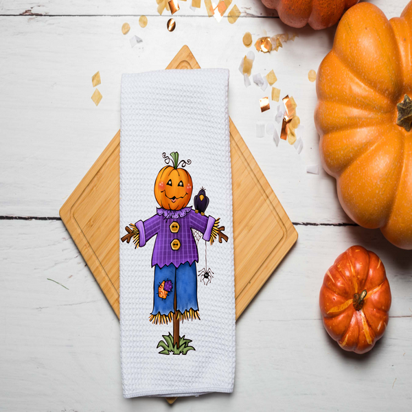 Fall Tea Towel, Fall Kitchen Décor, Fall Party Décor, Scarecrow Tea Towel Design