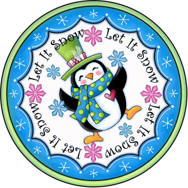 Let It Snow, Penguin, Holiday Sign, Winter Welcome Sign, Christmas Sign, Wreath Supplies, Wreath Center