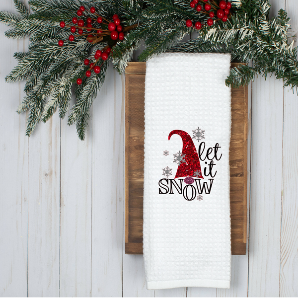 Let It Snow Design, Holiday Tea Towel,  Tea Towel, Christmas Kitchen Décor, Christmas Party Décor, Hostess Holiday Gift