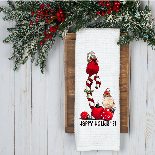 Happy Holidays Design, Holiday Tea Towel, Christmas Kitchen Décor, Christmas Party Décor