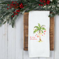 Merry Christmas, Tropical Design,  Holiday Tea Towel, Christmas Kitchen Décor, Christmas Party Décor