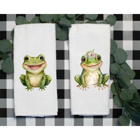 Mr. & Mrs. Frog Tea Towel Set, Whimsical Tea Towel,  Spring Summer Tea Towel, Spring Summer Kitchen Décor, Hostess Gift