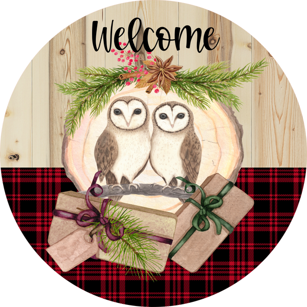Owl Sign, Holiday Sign, Christmas Sign,  Wreath Center, Wreath Attachment