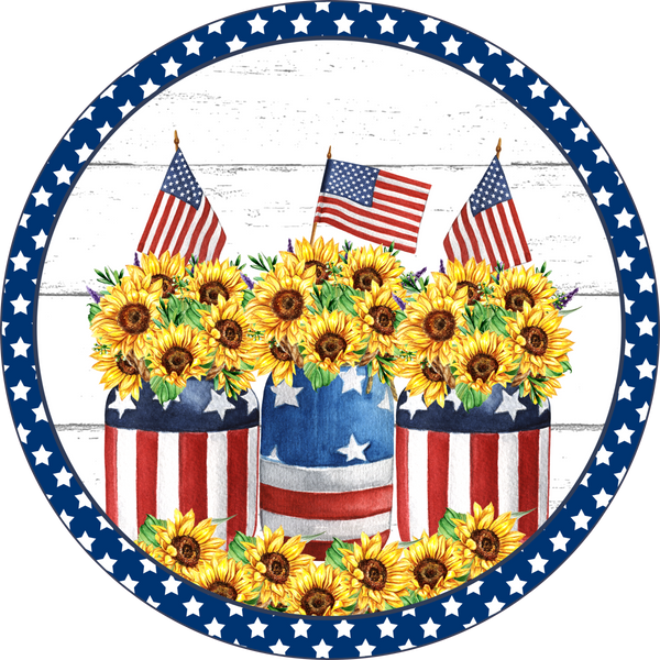 Patriotic Sign, Sunflowers, American Flags, Wreath Center, Wreath Attachment