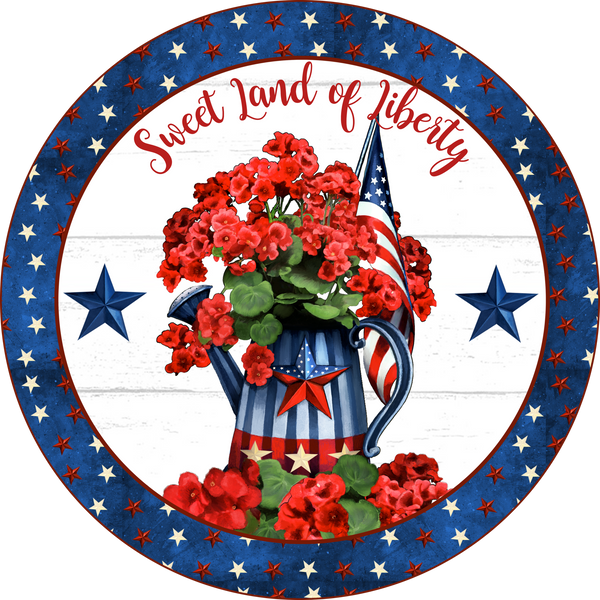 Sweet Land of Liberty, Patriotic Sign, Stars,  American Flags, Wreath Center, Wreath Attachment