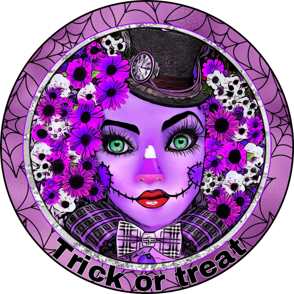 Purple Scarecrow, Trick or Treat Sign, Wreath Sign, Wreath Center, Wreath Attachment