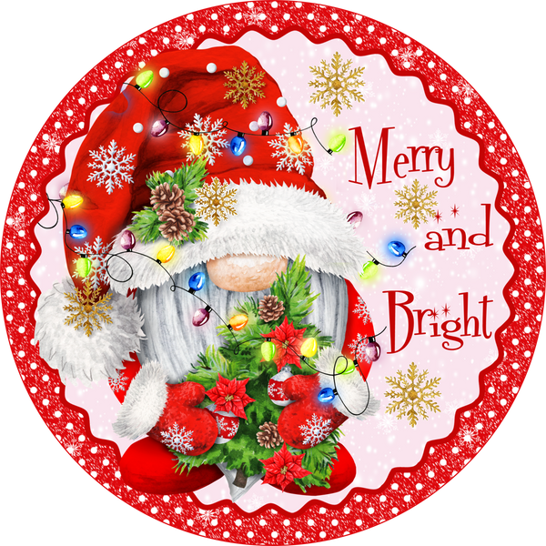 Christmas Gnome, Christmas Lights, Christmas Sign, Holiday Sign, Whimsical Design,  Wreath Supplies, Wreath Center