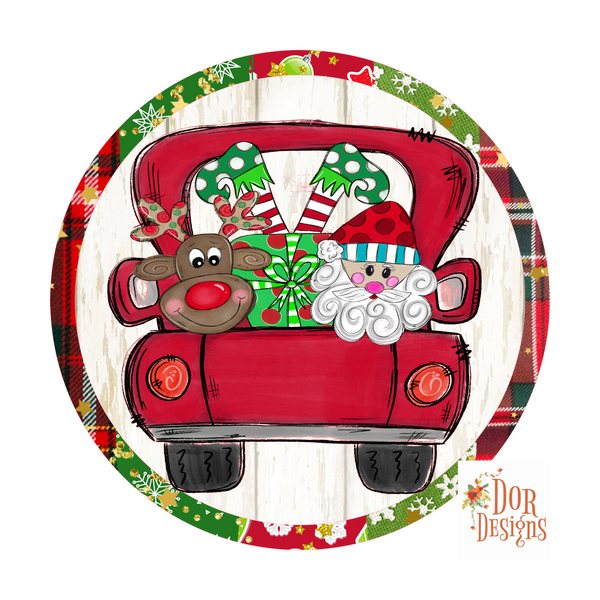 Santa. Rudolph, Whimsical, Red Truck, Wreath Sign, Wreath Supplies, Wreath Center,