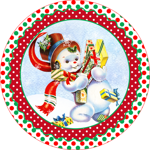 Retro Snowman Sign, Holiday Sign, Wreath Center