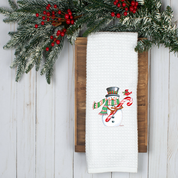 Snowman Candy Cane Design, Holiday Tea Towel, Christmas Kitchen Décor, Christmas Party Décor
