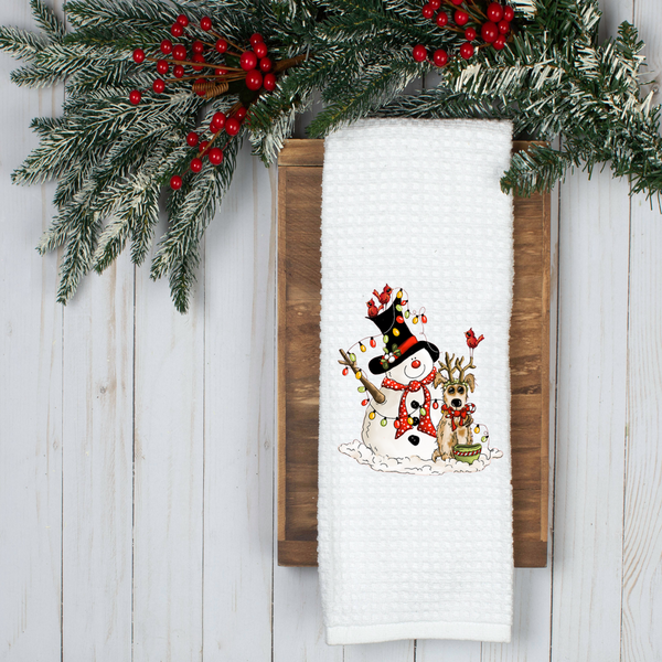 Snowman and Best Friend Design, Holiday Tea Towel, Christmas Kitchen Décor, Christmas Party Décor