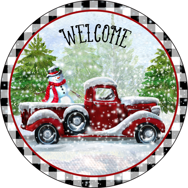 Snowy Red Truck Welcome, Christmas Sign, Holiday Sign, Red Truck, Wreath Sign, Wreath Supplies, Wreath Center